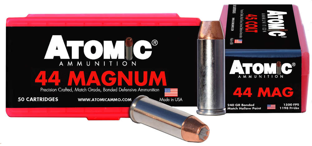 Ammunition Atomic Ammunition 1199 ft lbs 44Magnum ATOMIC 00440 44MAG       240 BONDED MATCH HP 50/10 • Model: 1199 ft lbs